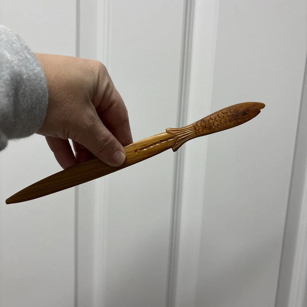 Vintage‎ Hand Carved Wood Wooden Fish Letter Opener